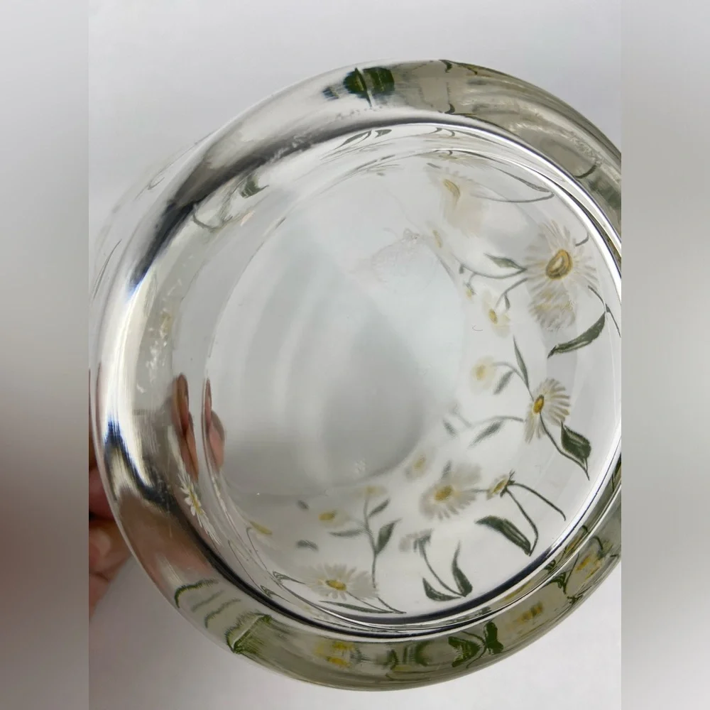 Mid-Century Cera Small Glass Ice Bucket With Daisy Motif